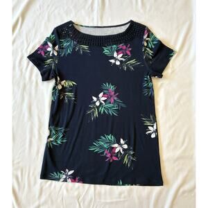 Croft & Barrow Blue Floral Top 100% Cotton Size S